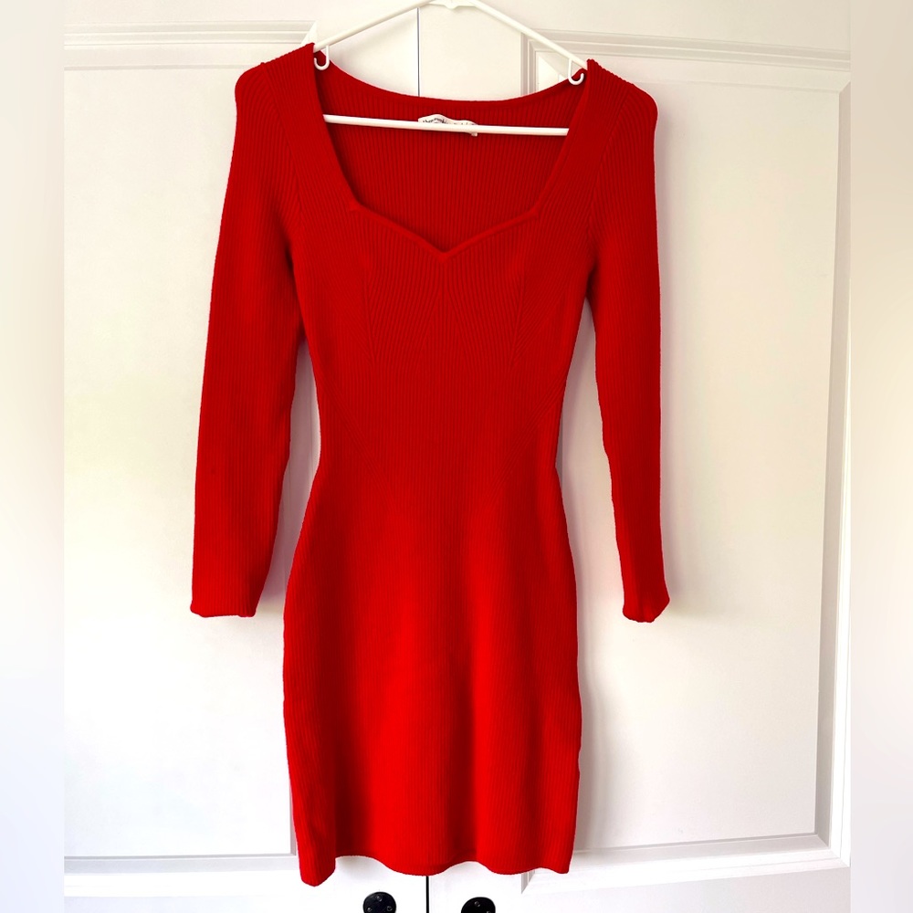 Abercrombie & Fitch Red Sweetheart Neck Sweater Dress